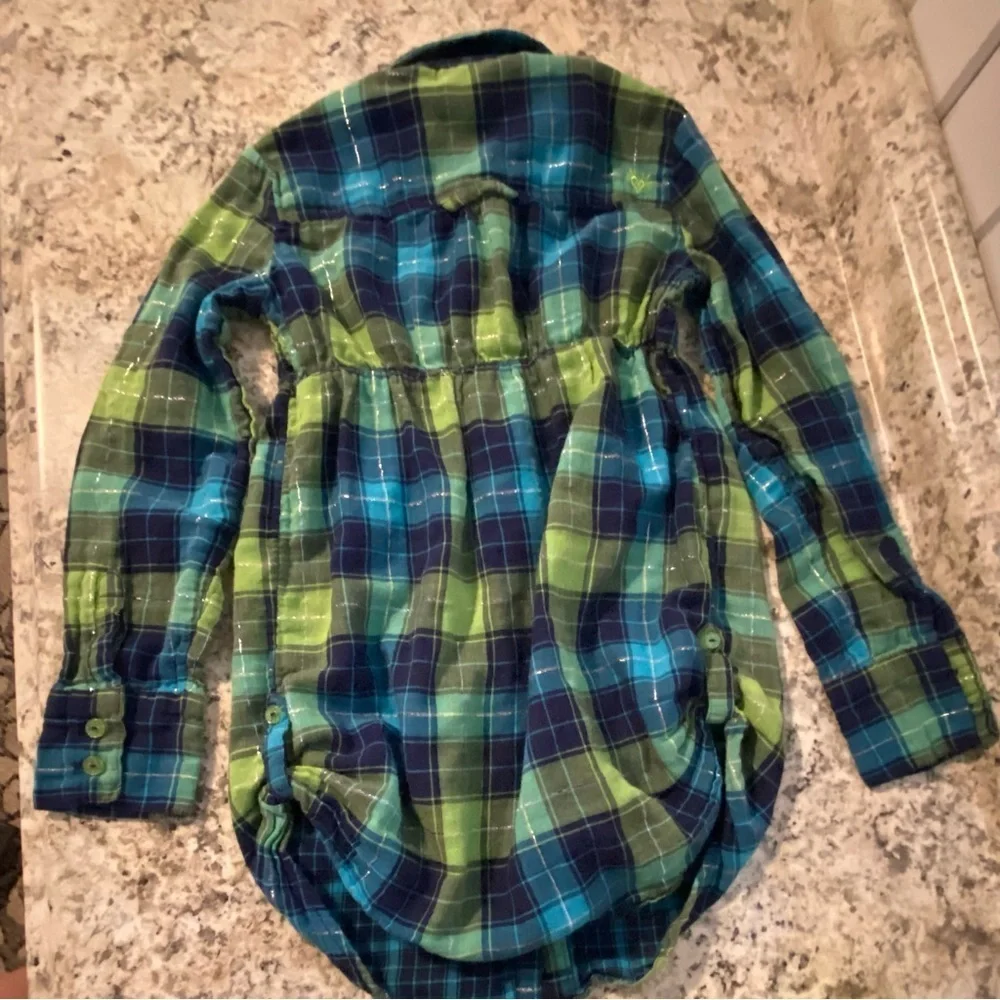 Justice Size 10 Girls Plaid Shirt Dress- Green And Navy Blue